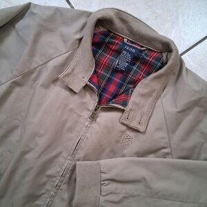 Vtg Izod Jacket Mens XL Harrington Bomber Vented Plaid Lined Dad Brown Tan Y2K